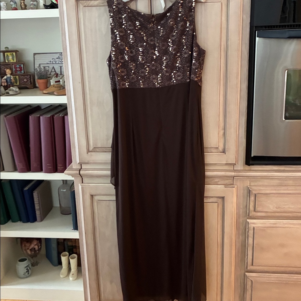 David's Bridal Brown Sequin Sleeveless Dress & jacket evening Mother of bride - Picture 5 of 9